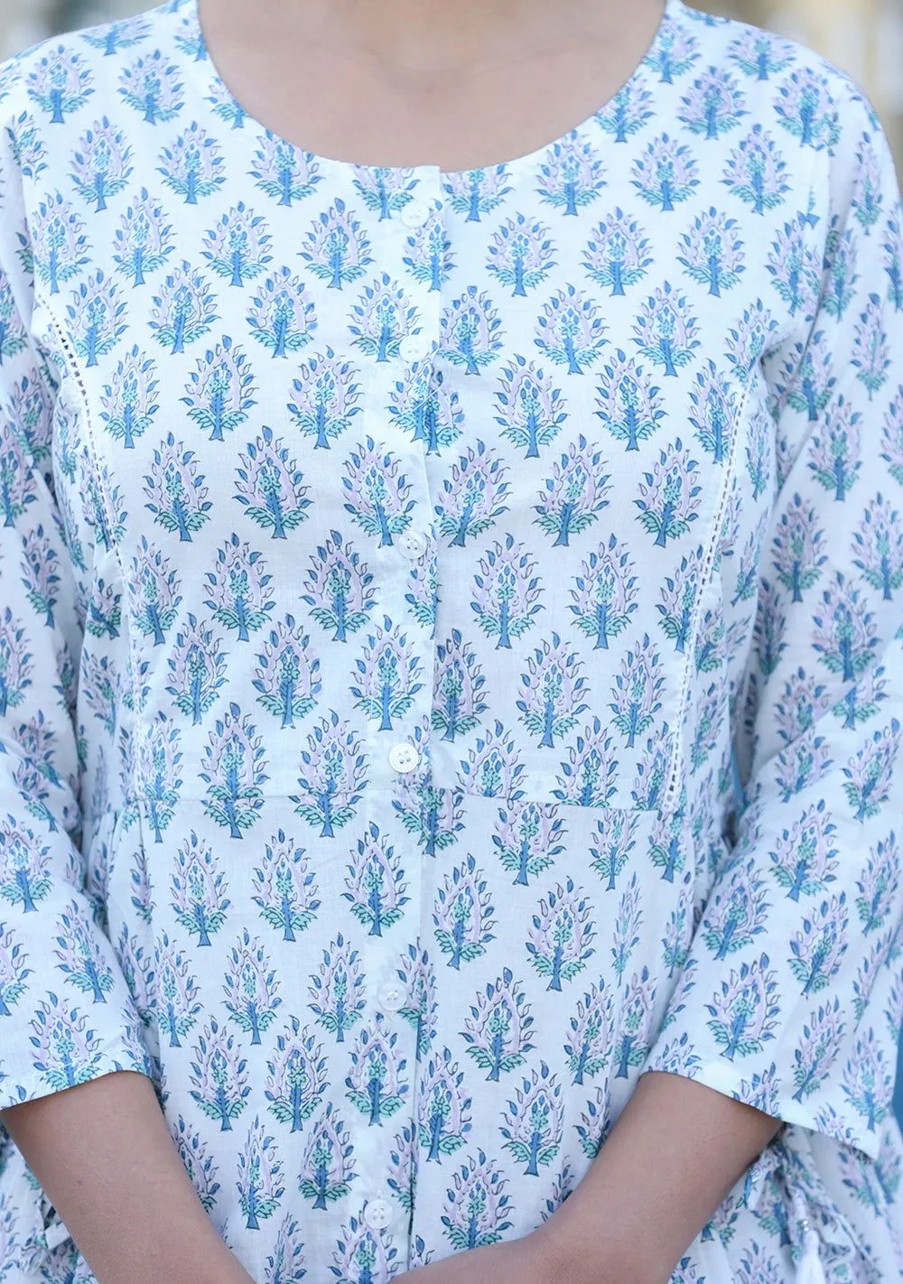 White Printed Cotton Shirt Style Tunic Top (pack of 1)