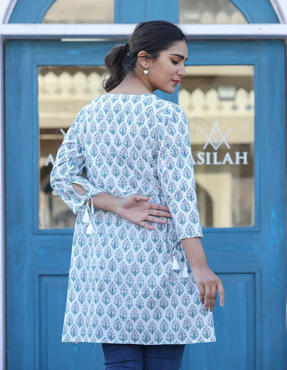 White Printed Cotton Shirt Style Tunic Top (pack of 1)