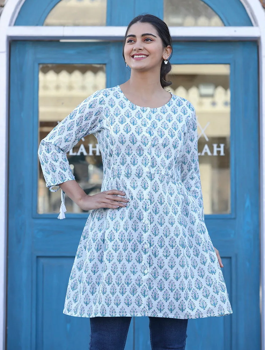 White Printed Cotton Shirt Style Tunic Top (pack of 1)