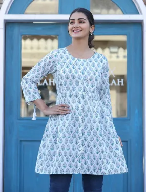 White Printed Cotton Shirt Style Tunic Top (pack of 1)