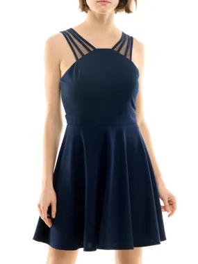 Women's Plain Solid Flare Dress,Navy