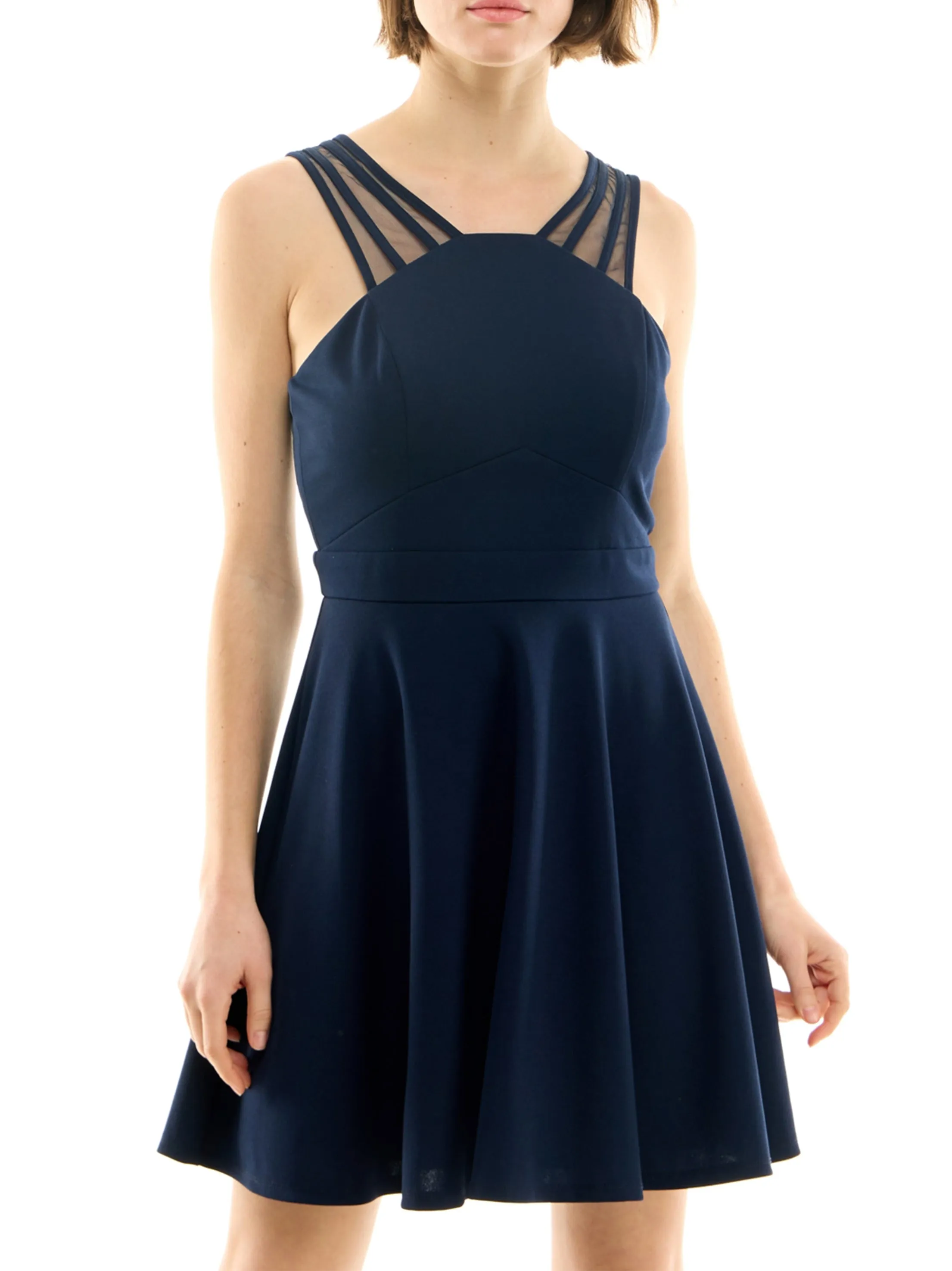 Women's Plain Solid Flare Dress,Navy